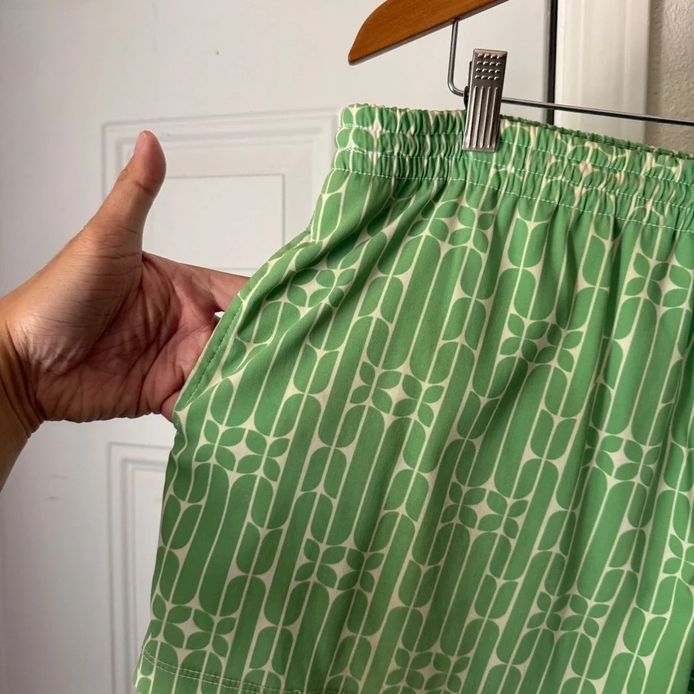 MR. TURK green white printed drawstring pull on swim trunks shorts